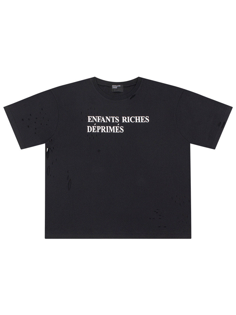 Washed Distressed Slogan T-Shirt