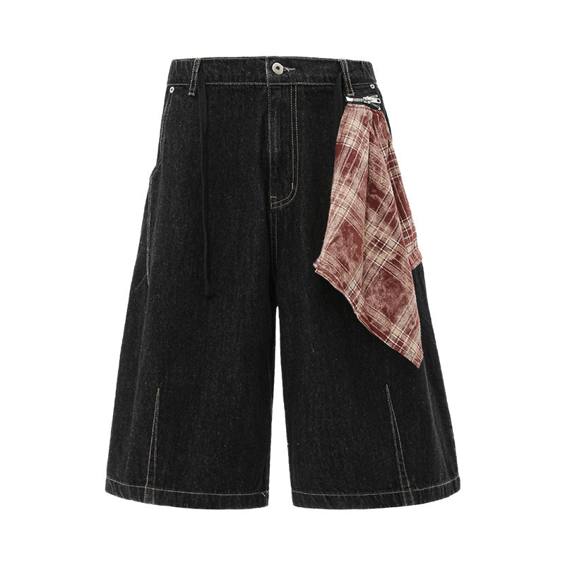 Attached Towl Long Jean Shorts