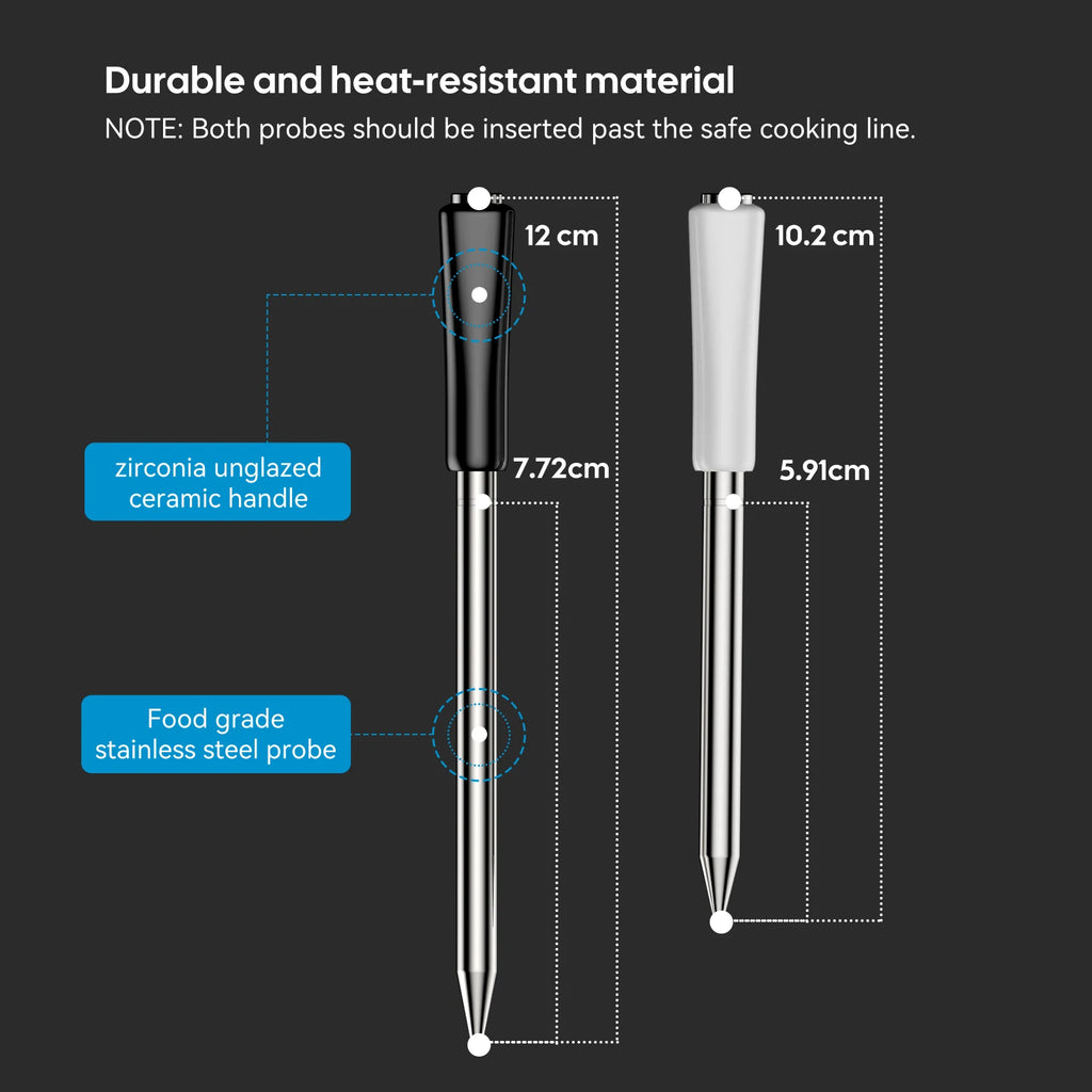 Smart Beef Meat Thermometer Wireless Bluetooth BBQ Thermometer with Long&Short Probes Precision Food Temp Gauge for Cooking