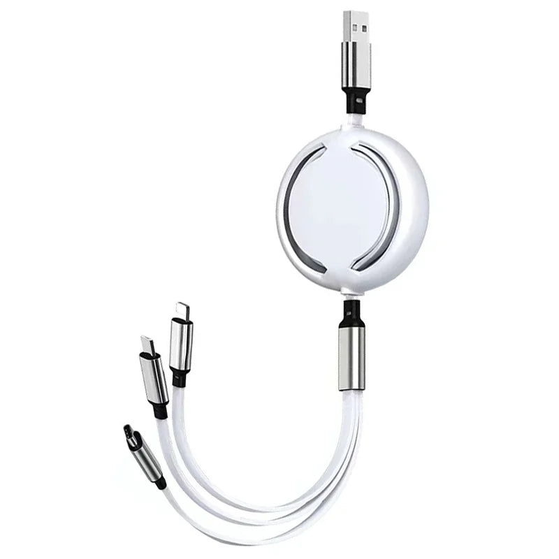 3 In 1 Retractable USB Cable  Fast Charging Data Cord For Iphone Samsung Huawei Xiaomi Multi Port Multiple Charging Wire