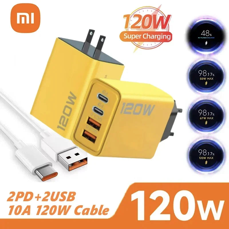 XIAOMI 120W Fast Charger TypeC 10A Cable Ultra Fast Charge 4Port USB C PD High Speed Charger Adapter For Xiaomi iPhone 16 Huawei