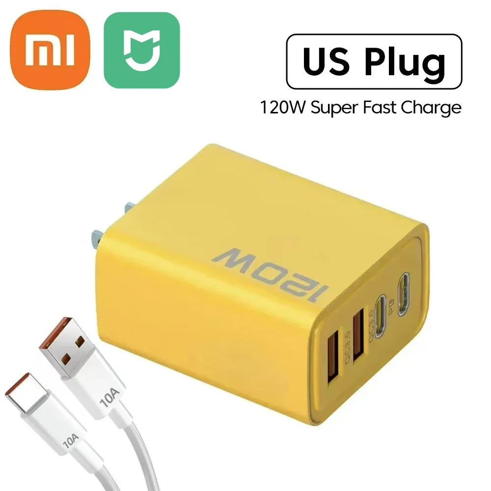XIAOMI 120W Fast Charger TypeC 10A Cable Ultra Fast Charge 4Port USB C PD High Speed Charger Adapter For Xiaomi iPhone 16 Huawei