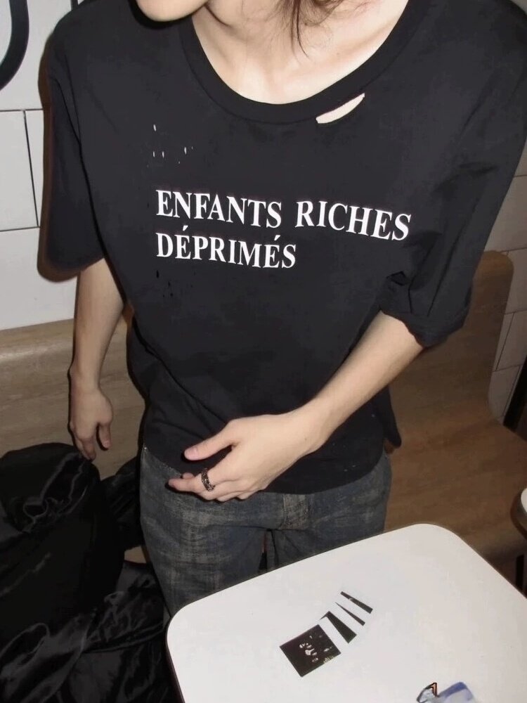 Washed Distressed Slogan T-Shirt