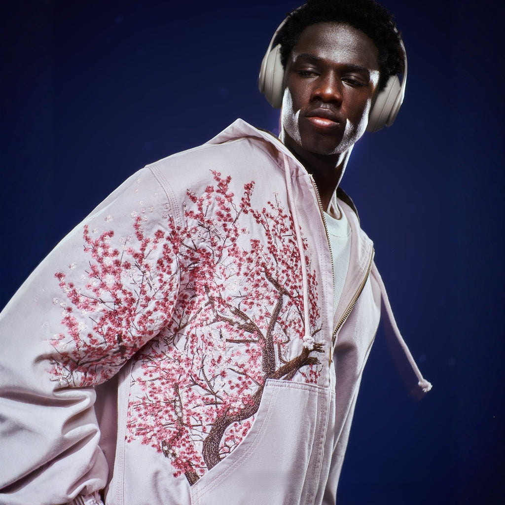 Cherry blossom embroidery workwear jacket